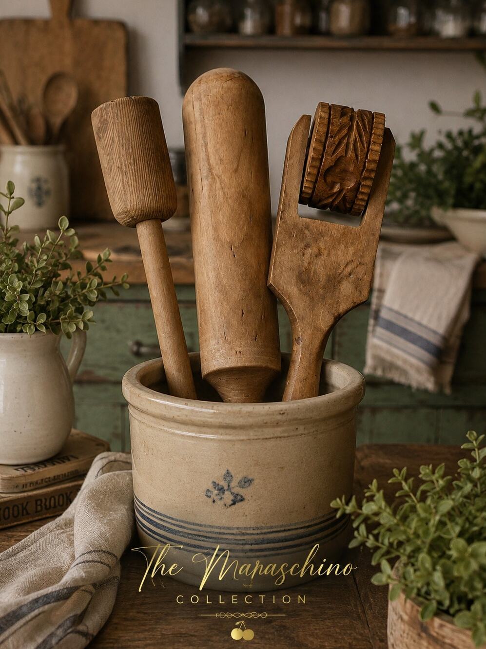Vintage Primitive Wooden Kitchen Tools Lot Masher Tamper Butter Roller Farmhouse